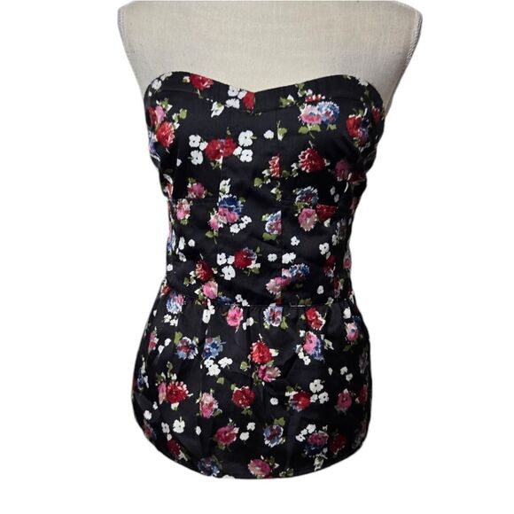 American Eagle Size L Strapless Black Floral Smocked blouse - Picture 1 of 12